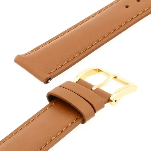Bracelet Cuir Vachette satinée NEW YORK 18/16mm Cognac Couture T/T Doublure Vachette nubuck Anse D'Clic