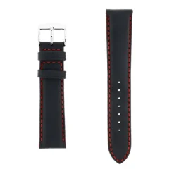 Bracelet Cuir Veau déperlant Mat NEPTUNE 20/18mm Noir Couture/Tranche Rouge Doublure Veau déperlant