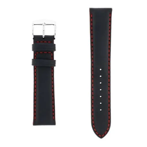 Bracelet Cuir Veau déperlant Mat NEPTUNE 20/18mm Noir Couture/Tranche Rouge Doublure Veau déperlant
