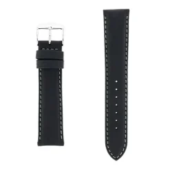 Bracelet Cuir Veau déperlant Mat NEPTUNE 20/18mm Noir Couture/Tranche Gris Doublure Veau déperlant