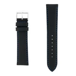 Bracelet Cuir Veau déperlant Mat NEPTUNE 20/18mm Noir Couture/Tranche Marine Doublure Veau déperlant