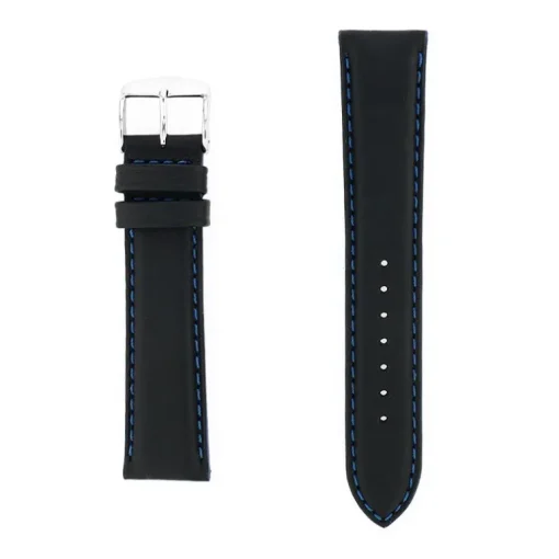 Bracelet Cuir Veau déperlant Mat NEPTUNE 20/18mm Noir Couture/Tranche Marine Doublure Veau déperlant