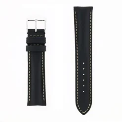 Bracelet Cuir Veau déperlant Mat IBIZA 20/18mm Noir Couture Ecru Doublure Veau déperlant