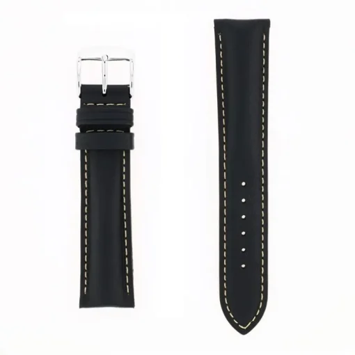 Bracelet Cuir Veau déperlant Mat IBIZA 20/18mm Noir Couture Ecru Doublure Veau déperlant