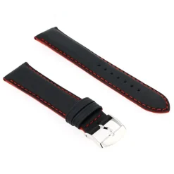 Bracelet Cuir Veau déperlant Mat NEPTUNE 20/18mm Noir Couture/Tranche Rouge Doublure Veau déperlant