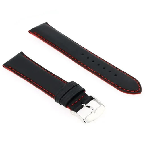 Bracelet Cuir Veau déperlant Mat NEPTUNE 20/18mm Noir Couture/Tranche Rouge Doublure Veau déperlant
