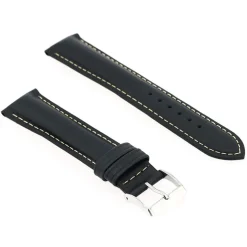 Bracelet Cuir Veau déperlant Mat IBIZA 20/18mm Noir Couture Ecru Doublure Veau déperlant