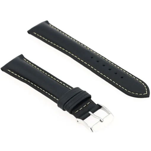 Bracelet Cuir Veau déperlant Mat IBIZA 20/18mm Noir Couture Ecru Doublure Veau déperlant