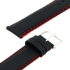 Bracelet Cuir Veau déperlant Mat NEPTUNE 20/18mm Noir Couture/Tranche Rouge Doublure Veau déperlant