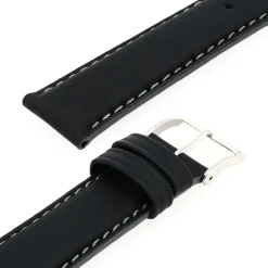 Bracelet Cuir Veau déperlant Mat NEPTUNE 20/18mm Noir Couture/Tranche Gris Doublure Veau déperlant