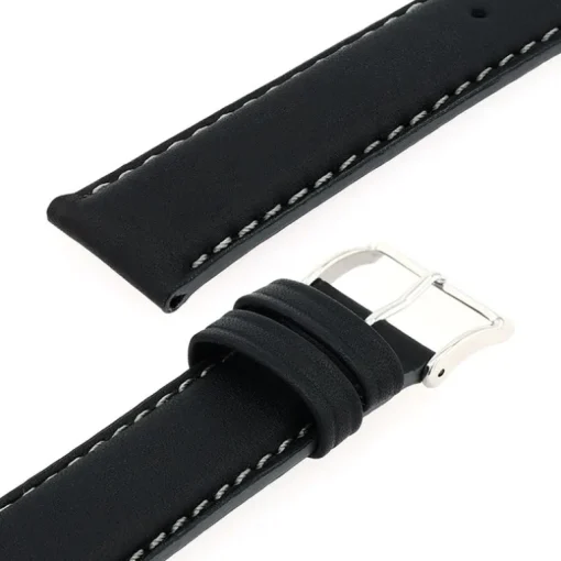 Bracelet Cuir Veau déperlant Mat NEPTUNE 20/18mm Noir Couture/Tranche Gris Doublure Veau déperlant