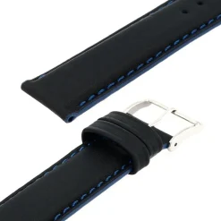 Bracelet Cuir Veau déperlant Mat NEPTUNE 20/18mm Noir Couture/Tranche Marine Doublure Veau déperlant