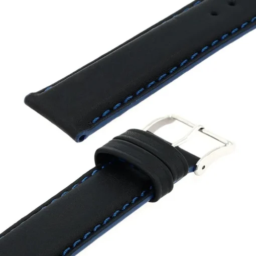 Bracelet Cuir Veau déperlant Mat NEPTUNE 20/18mm Noir Couture/Tranche Marine Doublure Veau déperlant