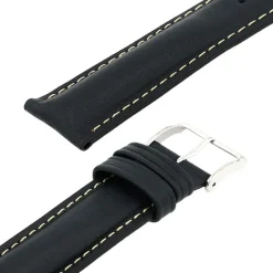 Bracelet Cuir Veau déperlant Mat IBIZA 20/18mm Noir Couture Ecru Doublure Veau déperlant