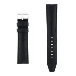 Bracelet Cuir Veau grain alligator Mat écaille carrée INDIANA 20/18mm Noir Couture Sellier T/T Doublure Veau déperlant