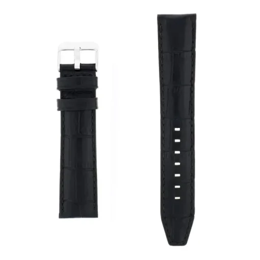 Bracelet Cuir Veau grain alligator Mat écaille carrée INDIANA 20/18mm Noir Couture Sellier T/T Doublure Veau déperlant
