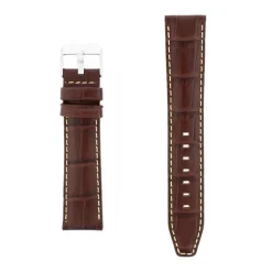 Bracelet Cuir Veau grain alligator Mat écaille carrée INDIANA 20/18mm Vison Couture Sellier Ecru Doublure Veau déperlant