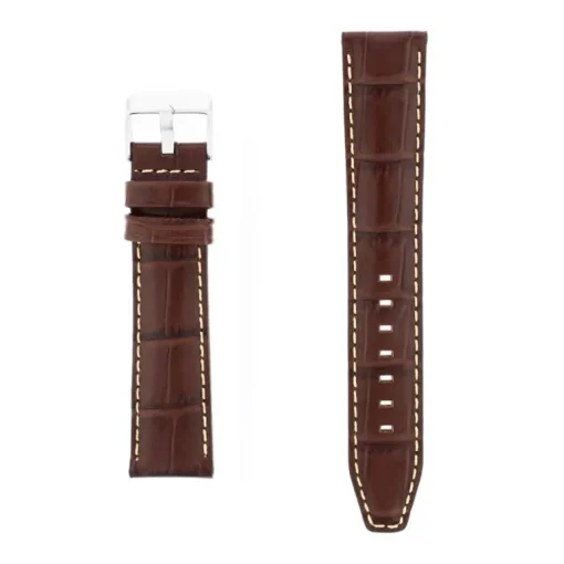 Bracelet Cuir Veau grain alligator Mat écaille carrée INDIANA 20/18mm Vison Couture Sellier Ecru Doublure Veau déperlant