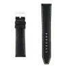 Bracelet Cuir Veau grain alligator Mat écaille carrée INDIANA 20/18mm Noir Couture Sellier Ecru Doublure Veau déperlant