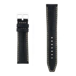 Bracelet Cuir Veau grain alligator Mat écaille carrée INDIANA 20/18mm Noir Couture Sellier Ecru Doublure Veau déperlant