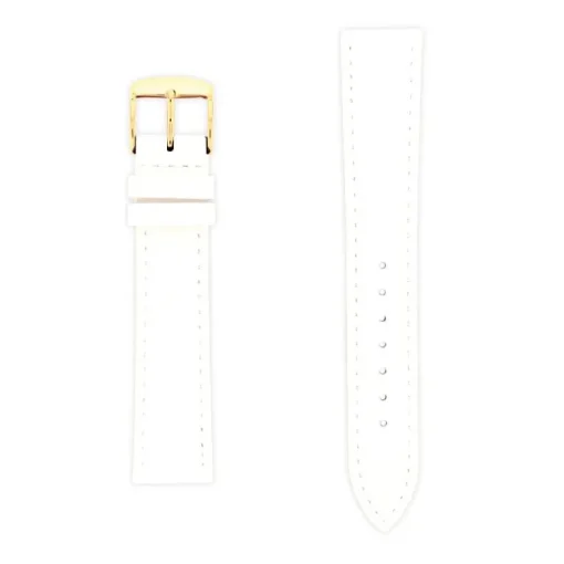 Bracelet Cuir Veau grain alligator Satiné écaille carrée CHARLESTON 18/16mm Blanc Couture T/T Doublure Vachette nubuck