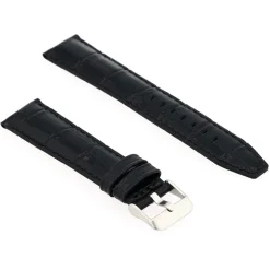 Bracelet Cuir Veau grain alligator Mat écaille carrée INDIANA 20/18mm Noir Couture Sellier T/T Doublure Veau déperlant