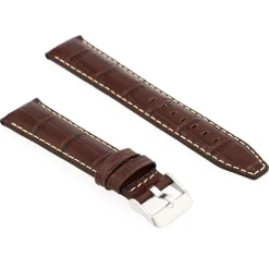 Bracelet Cuir Veau grain alligator Mat écaille carrée INDIANA 20/18mm Vison Couture Sellier Ecru Doublure Veau déperlant