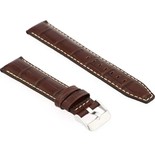 Bracelet Cuir Veau grain alligator Mat écaille carrée INDIANA 20/18mm Vison Couture Sellier Ecru Doublure Veau déperlant
