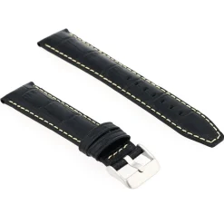 Bracelet Cuir Veau grain alligator Mat écaille carrée INDIANA 20/18mm Noir Couture Sellier Ecru Doublure Veau déperlant