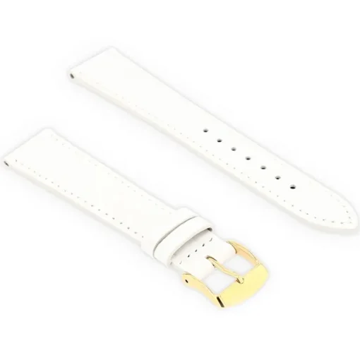 Bracelet Cuir Veau grain alligator Satiné écaille carrée CHARLESTON 18/16mm Blanc Couture T/T Doublure Vachette nubuck