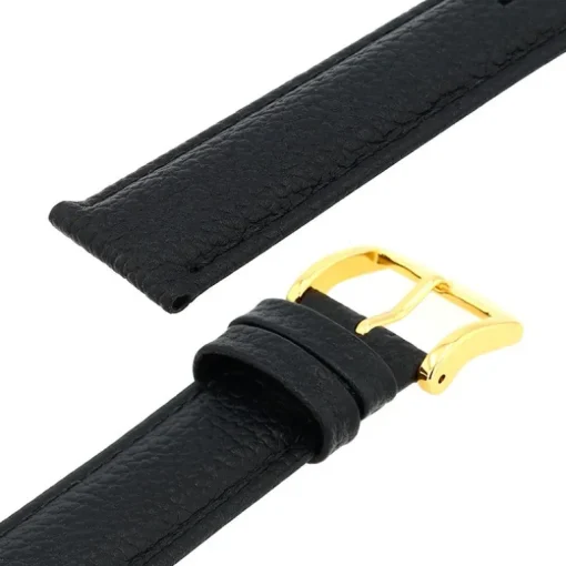 Bracelet Cuir Veau grainé Mat BOSTON 18/16mm Noir Couture T/T Doublure Vachette nubuck