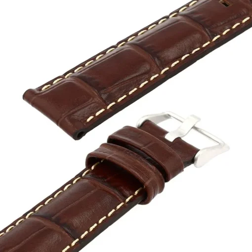 Bracelet Cuir Veau grain alligator Mat écaille carrée INDIANA 20/18mm Vison Couture Sellier Ecru Doublure Veau déperlant