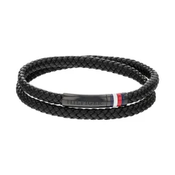 Bracelet Double Rangs Homme TOMMY HILFIGER Cuir Noir