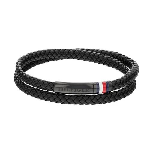 Bracelet Double Rangs Homme TOMMY HILFIGER Cuir Noir