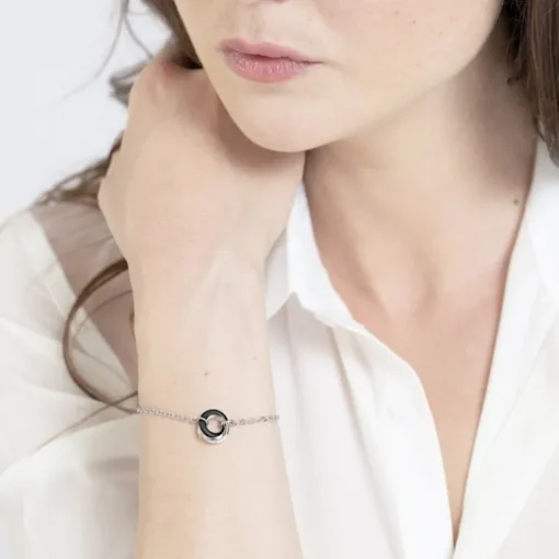Bracelet Femme Anneaux EDORA Acier et Céramique Noire