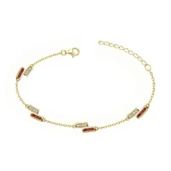 Bracelet femme barrettes EDORA PLAQUE OR et spinelles rouges