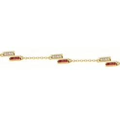 Bracelet femme barrettes EDORA PLAQUE OR et spinelles rouges