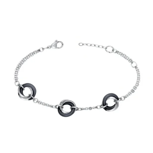Bracelet Femme Cercles EDORA Acier et Céramique Noire