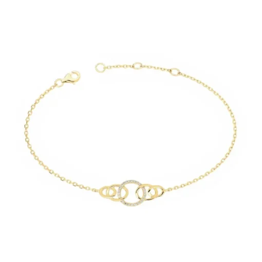 Bracelet Femme Cercles PLAQUE OR Jaune et Oxydes