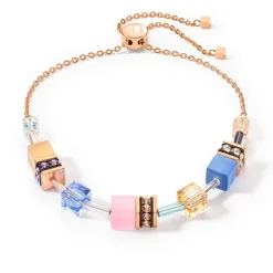Bracelet Femme COEUR DE LION GEOCUBE® ICONIC CHAIN BLEU CLAIR ROSE Acier Doré Rose