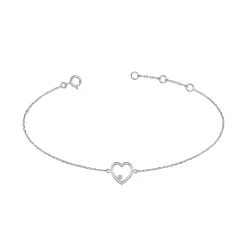 Bracelet Femme Coeur OR 375/1000 Blanc et Diamant