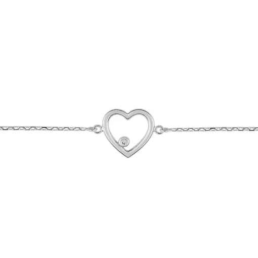 Bracelet Femme Coeur OR 375/1000 Blanc et Diamant