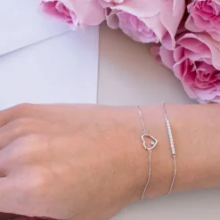 Bracelet Femme Coeur OR 375/1000 Blanc et Diamant