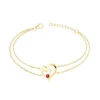 Bracelet Femme Coeur PLAQUE OR Jaune et Spinelle Rouge