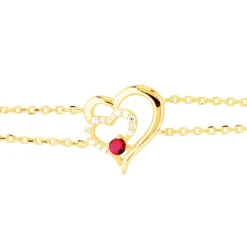 Bracelet Femme Coeur PLAQUE OR Jaune et Spinelle Rouge