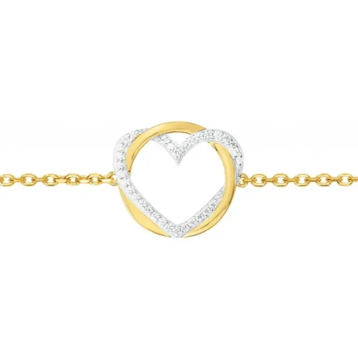 Bracelet Femme Coeur PLAQUE OR Jaune et Oxydes