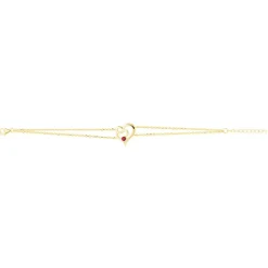 Bracelet Femme Coeur PLAQUE OR Jaune et Spinelle Rouge