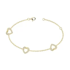 Bracelet femme coeurs empierrés EDORA PLAQUE OR et oxydes