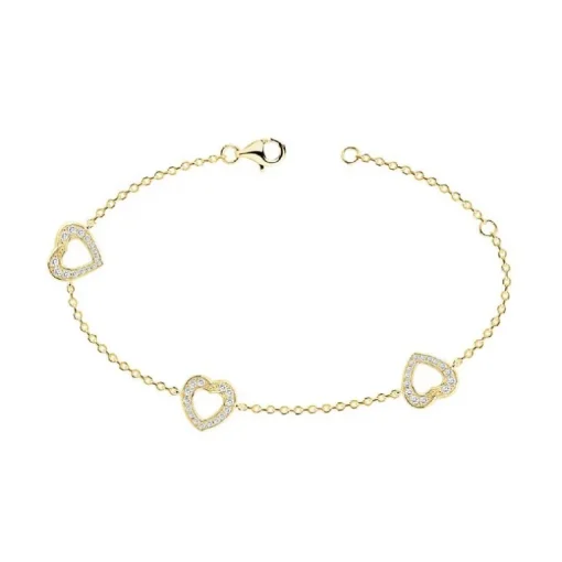 Bracelet femme coeurs empierrés EDORA PLAQUE OR et oxydes