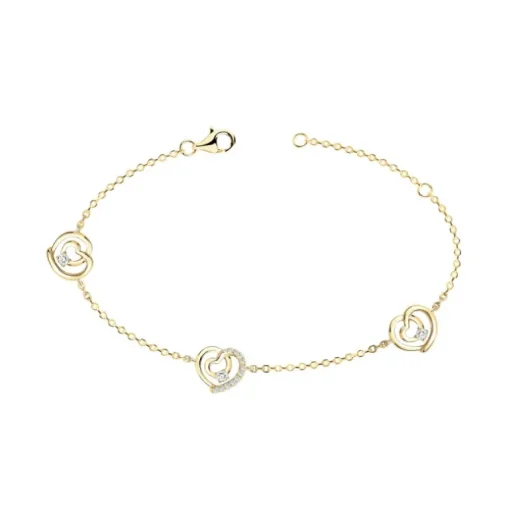 Bracelet Femme Coeurs PLAQUE OR Jaune et Oxydes